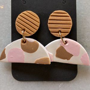 Pink and Gold Half Circle Dangle Earrings